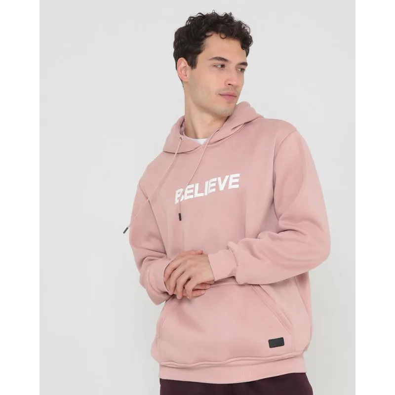Blusão Moletom Masculino Estampa Believe Rosa Claro P