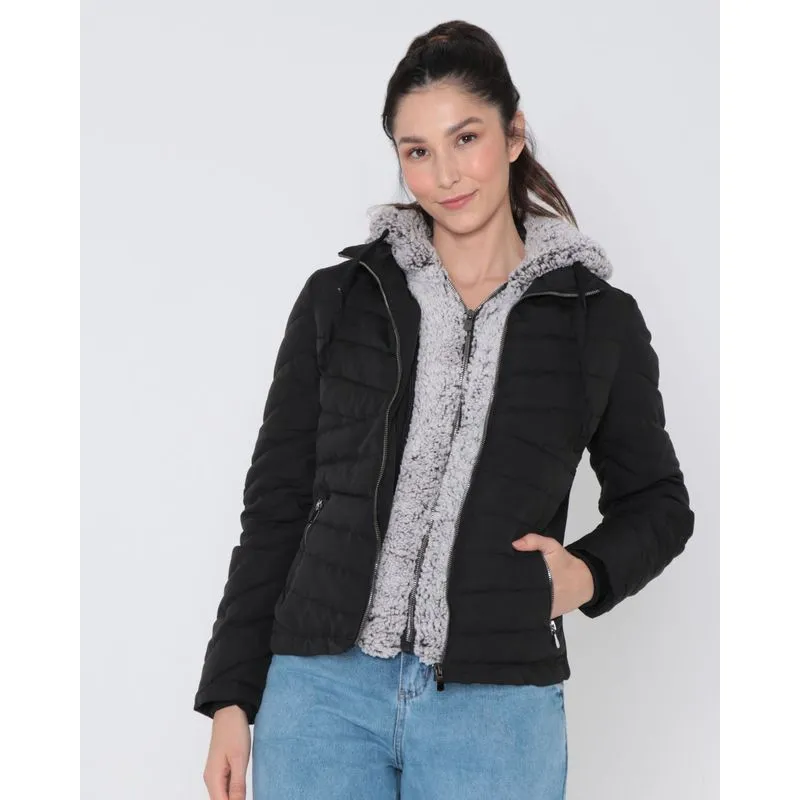 Jaqueta Feminina Puffer Pelinho Preta P