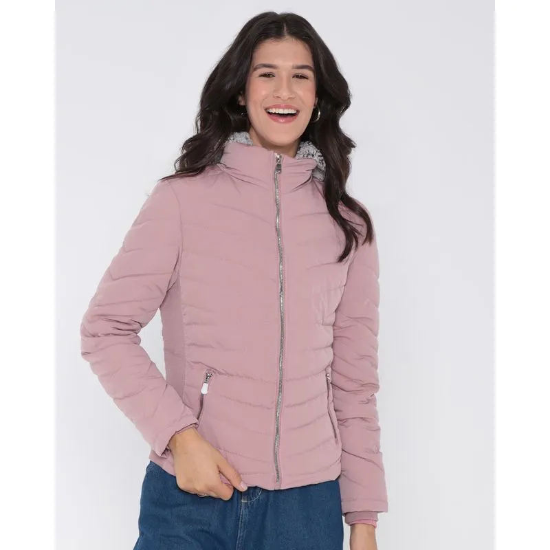 Jaqueta Feminina Puffer Pelinho Rosa Claro P