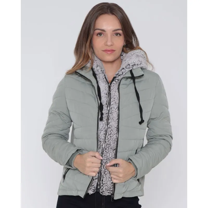 Jaqueta Feminina Puffer Pelinho Verde Claro G