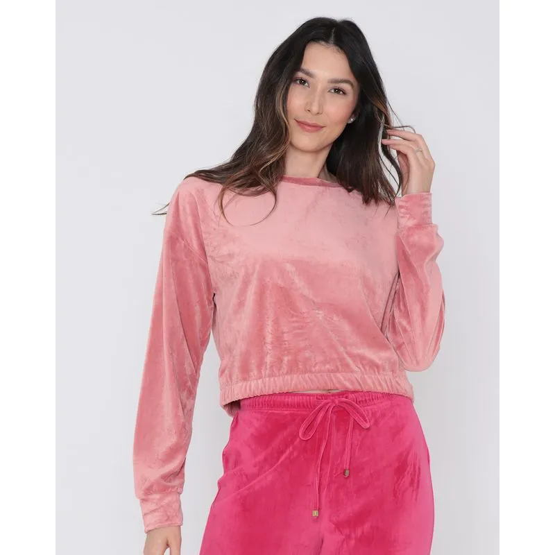 Blusa Feminina Cropped Manga Longa Plush Rosa G