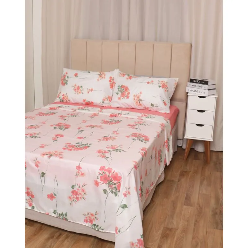 Jogo de Cama Casal 4 peças Arte e Cazza Floral Laranja UN