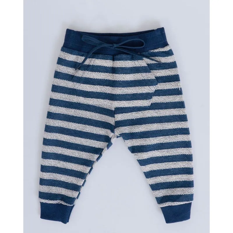 Calça Moletinho Jogger Bebê Listras Marinho G