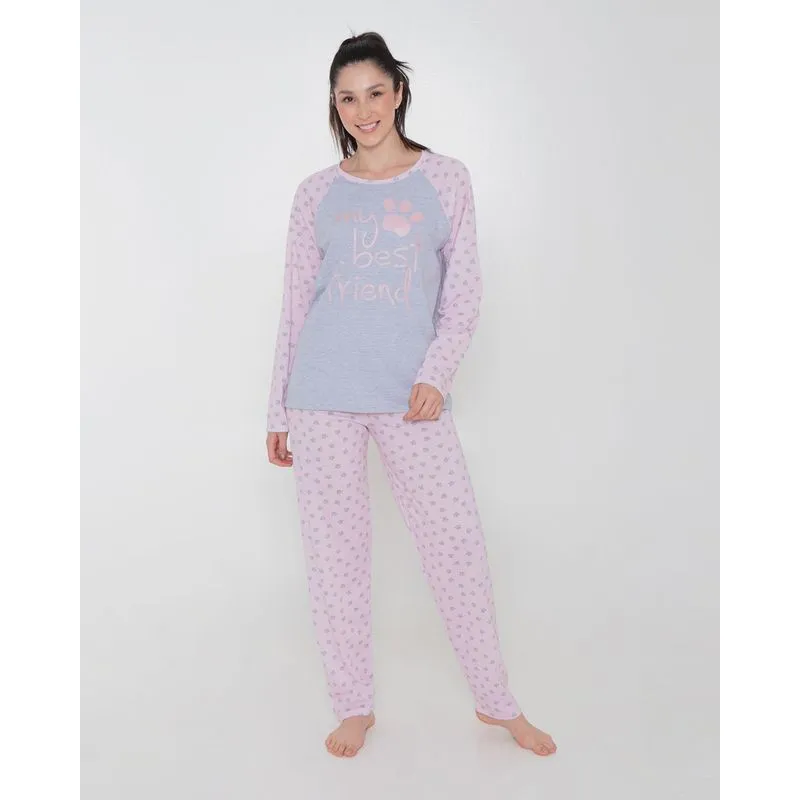 Pijama Feminino Estampa Patinhas Cinza Claro M