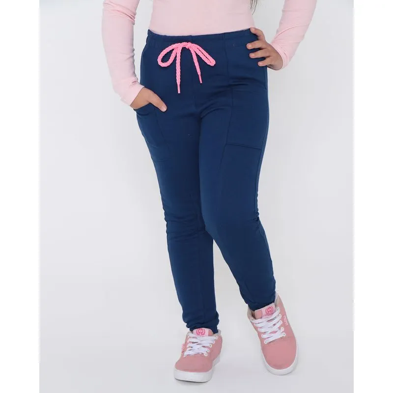 Calça Moletom Infantil Jogger Cordão Lurex Marinho 10
