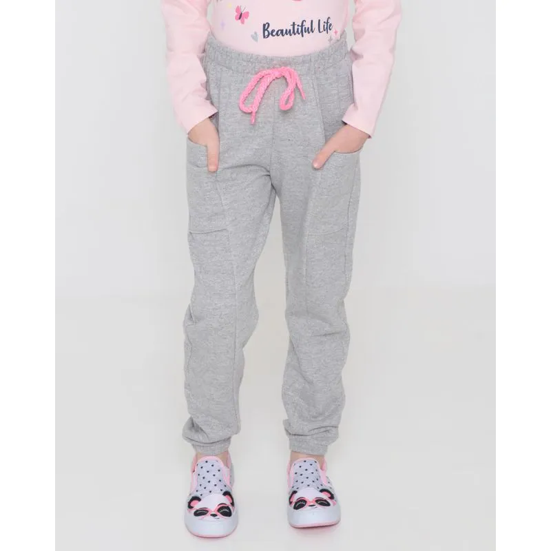 Calça Moletom Infantil Jogger Cordão Lurex Cinza Claro 10
