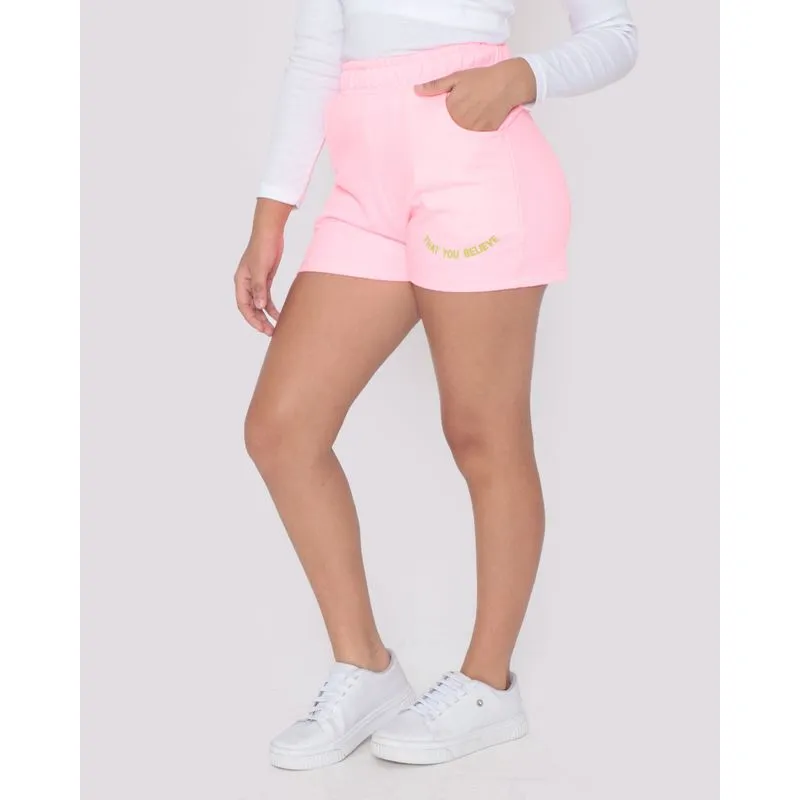 Short Juvenil Moletinho Estampa Tha You Believe Rosa 16