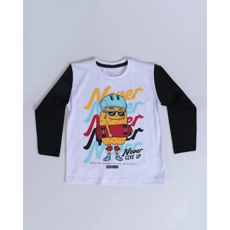 Camiseta Bebê Manga Longa Never Give Up Branca 1