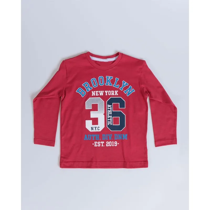 Camiseta Bebê Manga Longa Estampa Brooklyn Vermelha 1