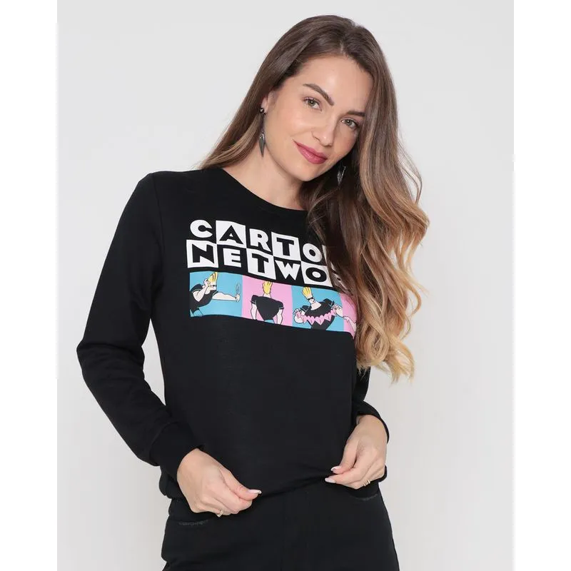 Blusão Feminino Moletinho Johnny Bravo Cartoon Network Preto M