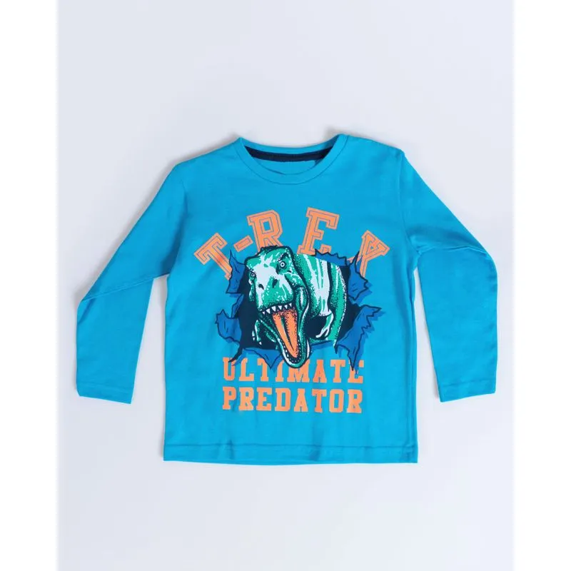 Camiseta Bebê Manga Longa T-Rex Azul Médio 3