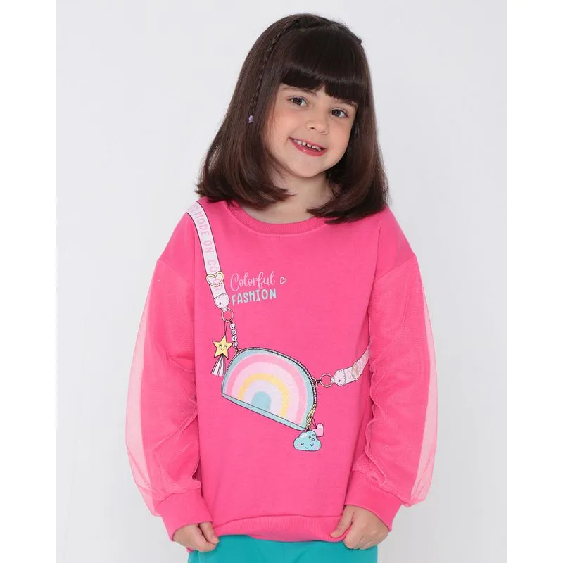 Blusão Infantil Moletom Tule Com Estampada Rosa 4