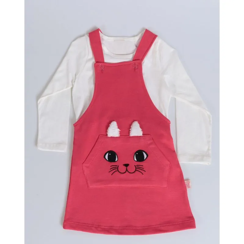 Conjunto Bebê Blusa Com Salopete Estampa Gatinho Vermelho 3