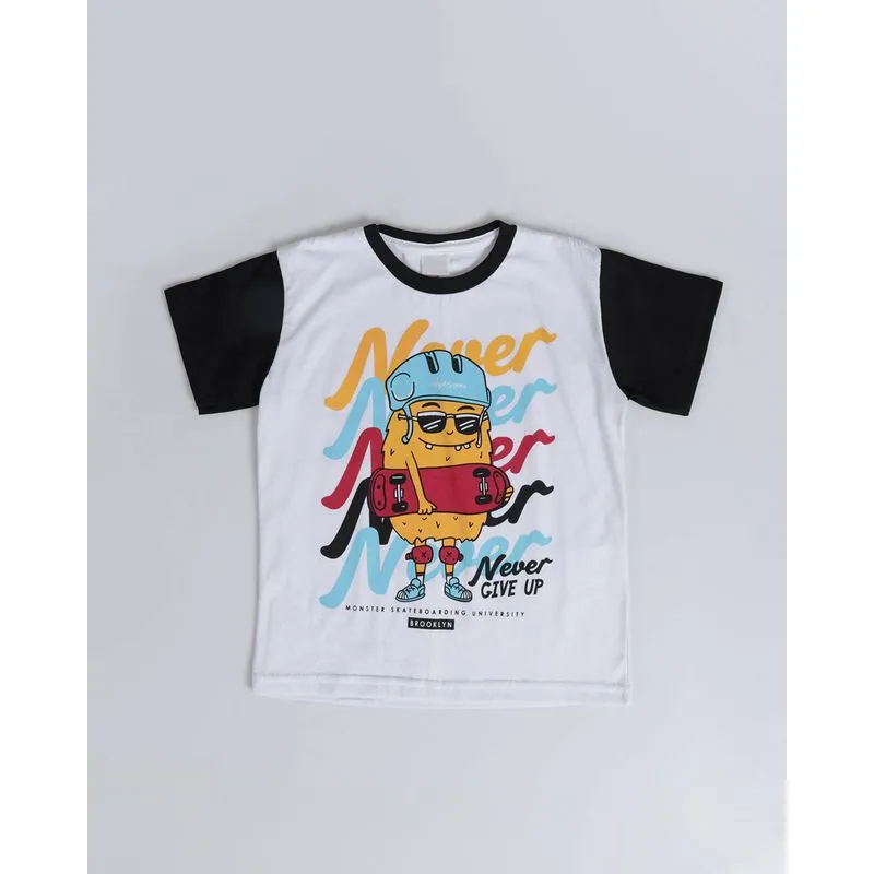 Camiseta Bebê Manga Curta Never Give UP Branca 3