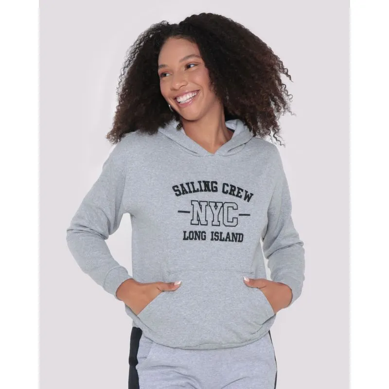 Blusão Moletom Feminino Com Capuz Nyc Cinza G