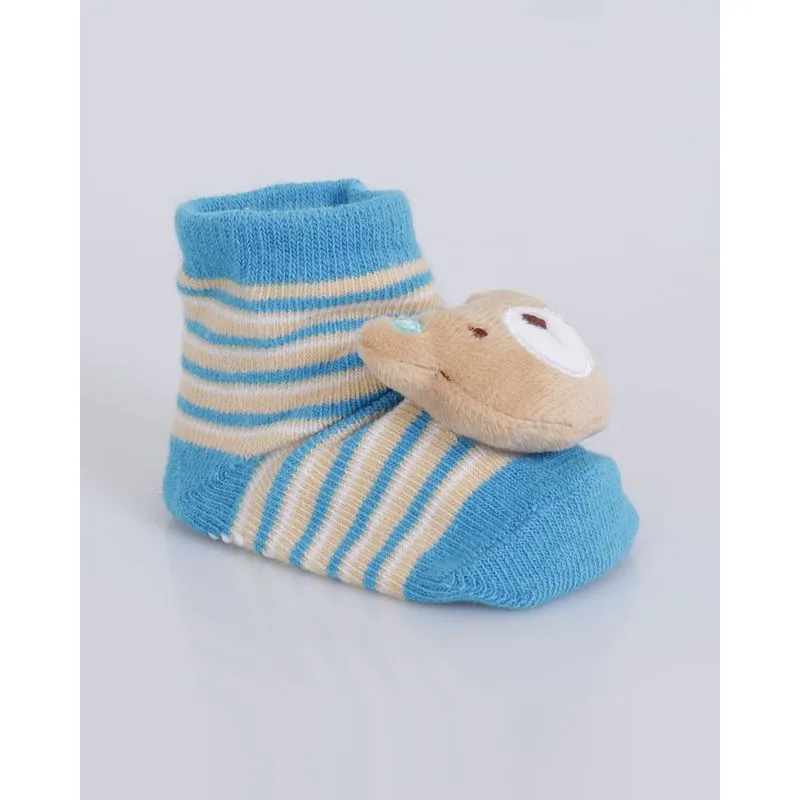 Meia Bebê Detalhe Bichinho Pelúcia Listrado Bege 6 A 12