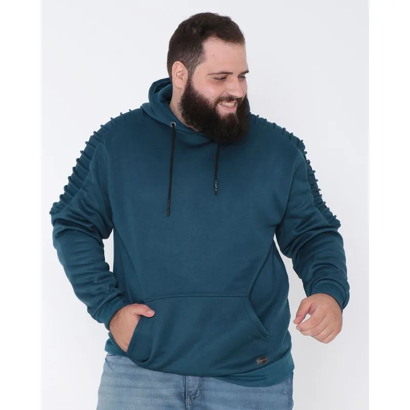 Blusão Masculino Plus Size Moletom Capuz Azul G1