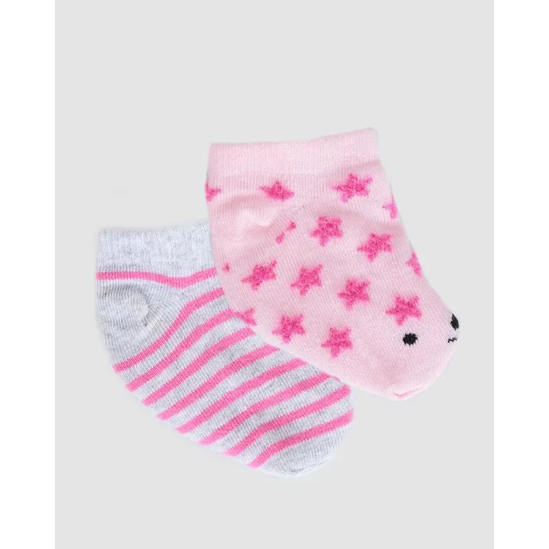 Kit De Meia Bebê 2 Pares Listrada E Estrelas Rosa Claro 23 A 26