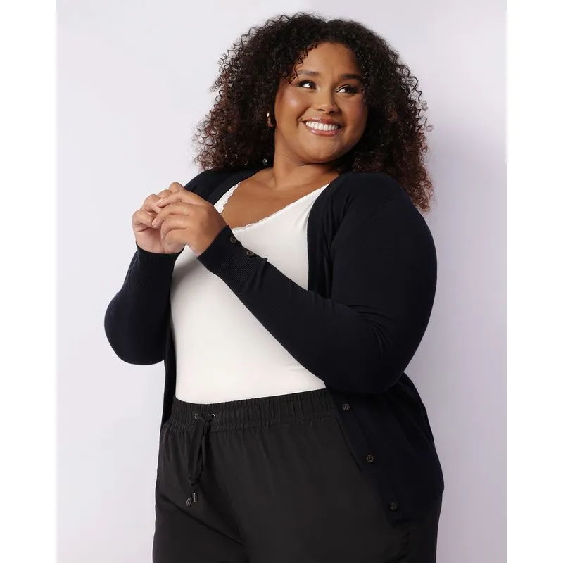 Cardigan Plus Size Feminino Liso Preto G2