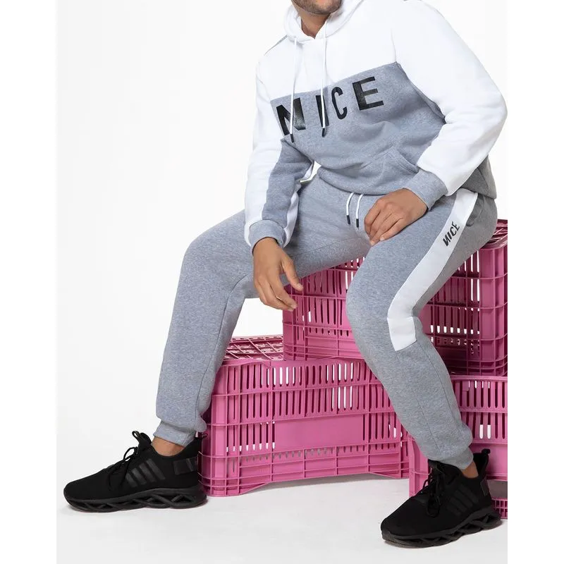 Calça Moletom Masculina Jogger Recorte Com Estampa Cinza Claro M