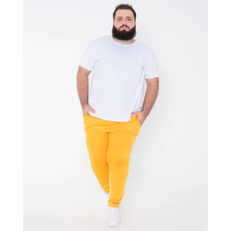 Calça Moletom Plus Size Masculina Reta Mostarda G1