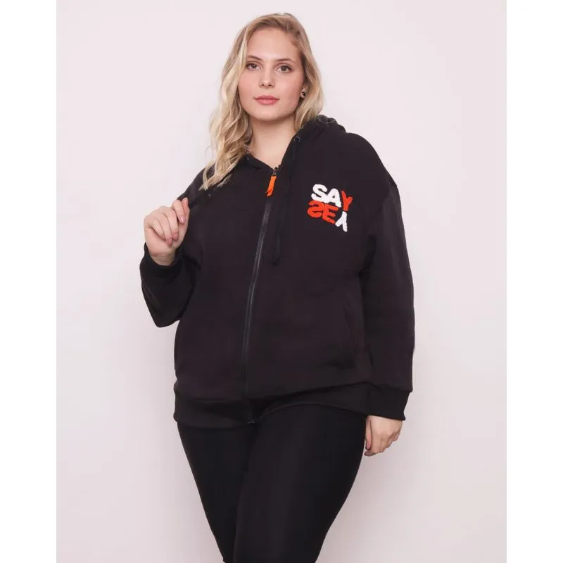 Casaco Moletom Feminino Plus Size Preto G1