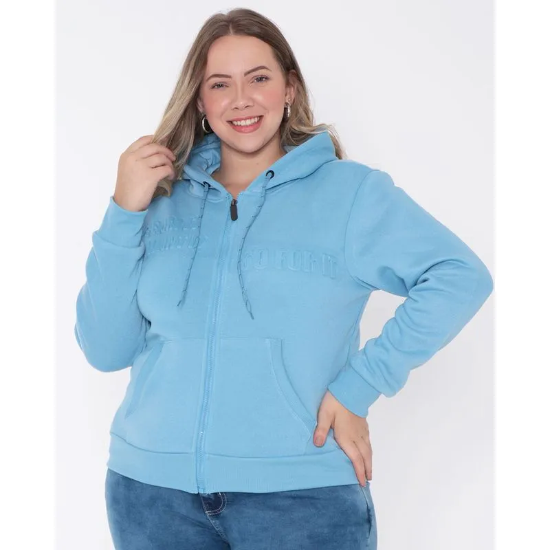 Casaco Plus Size Feminino Moletom Azul Claro G3