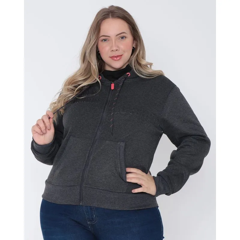 Casaco Plus Size Feminino Moletom Cinza Escuro G2