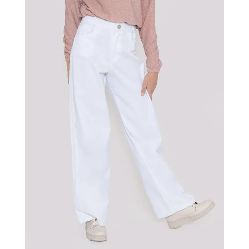 Calça Jeans Juvenil Wide Leg Básica Branca 16