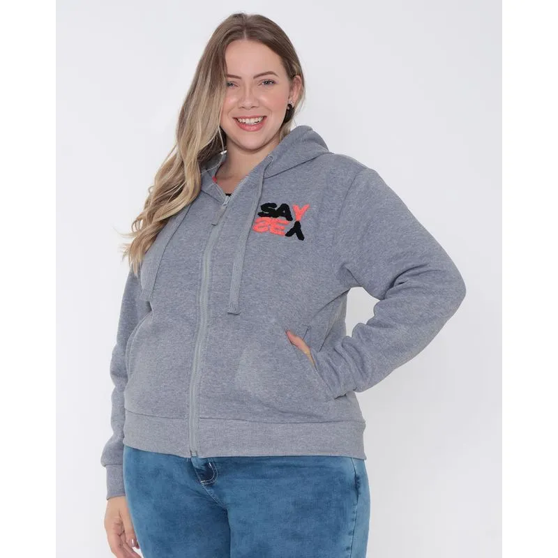 Casaco Moletom Feminino Plus Size Cinza G2