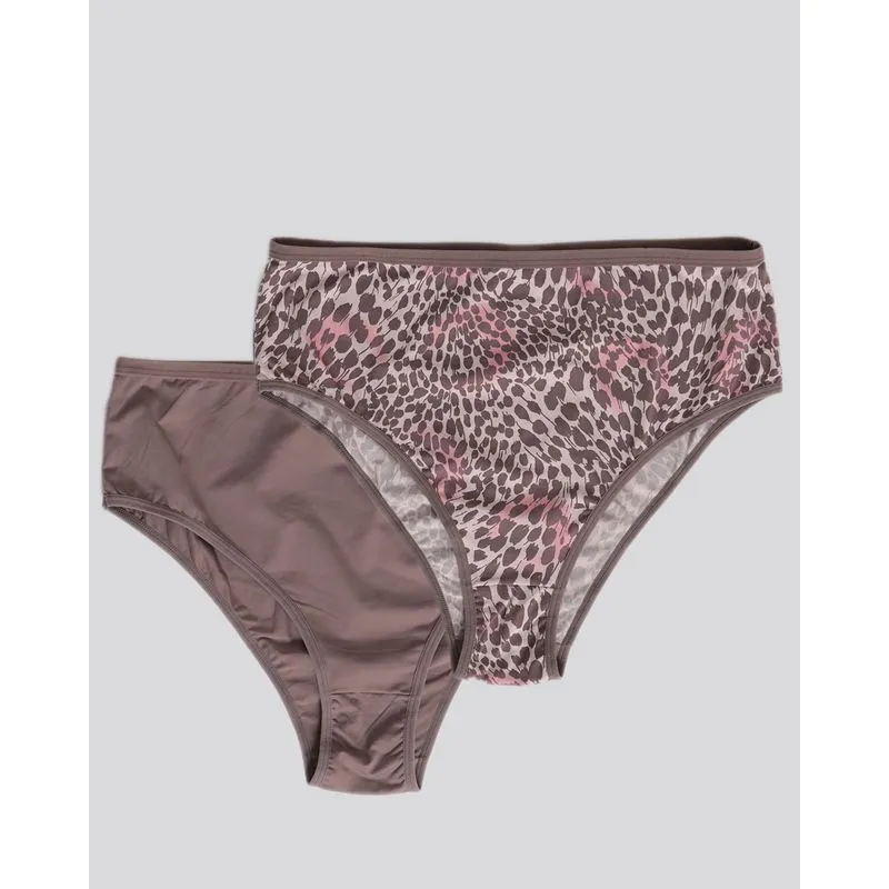 Kit 2 Calcinhas Plus Size Cintura Alta Cavada Marrom 52