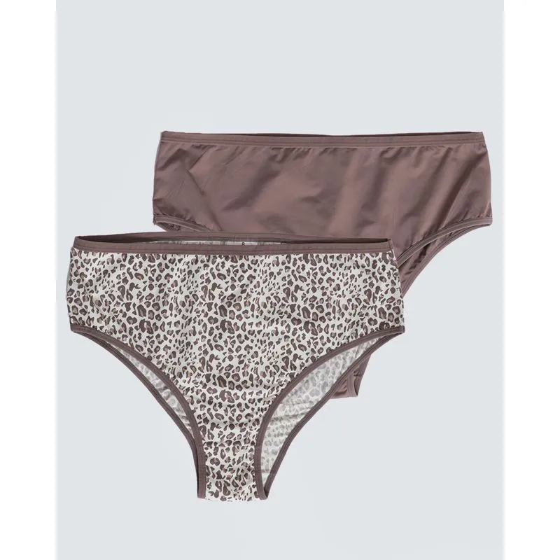 Kit 2 Calcinhas Plus Size Cintura Alta Cavada Bege Marrom 52