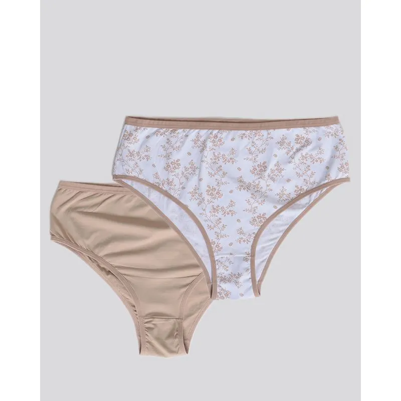Kit 2 Calcinhas Plus Size Cintura Alta Cavada Branco Bege 48