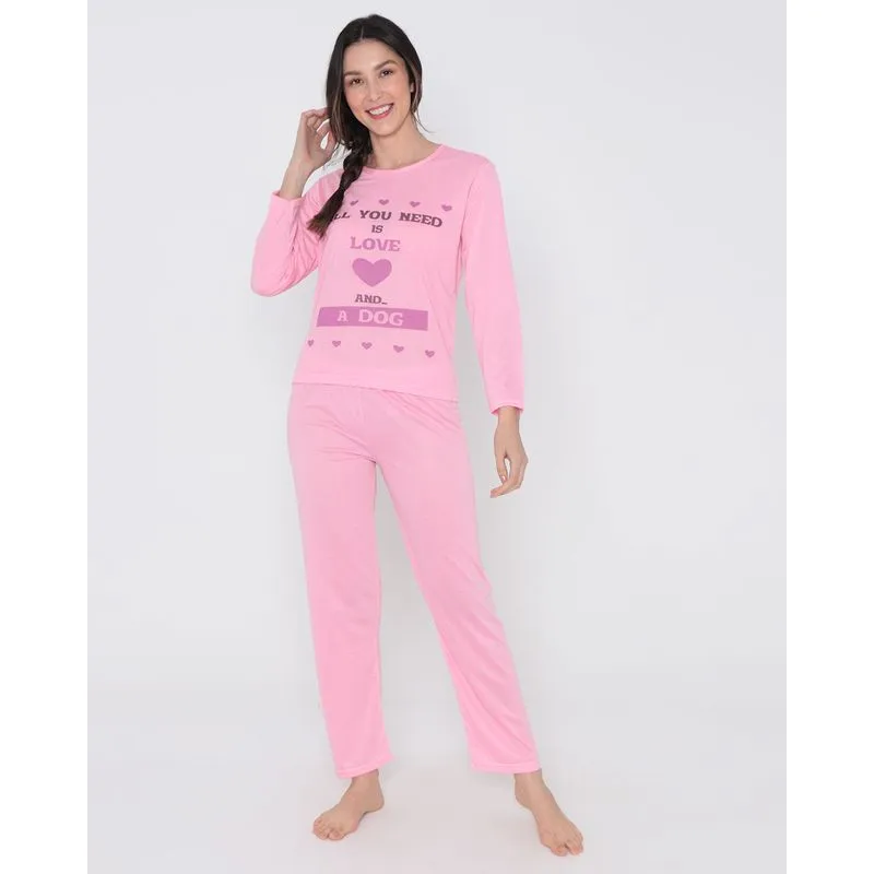 Pijama Feminino Longo All You Need Is Love Rosa Claro M