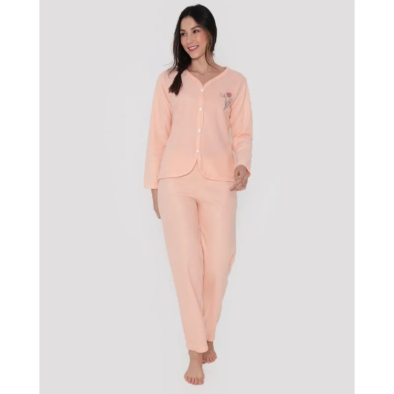 Pijama Feminino Longo Soft Laranja P