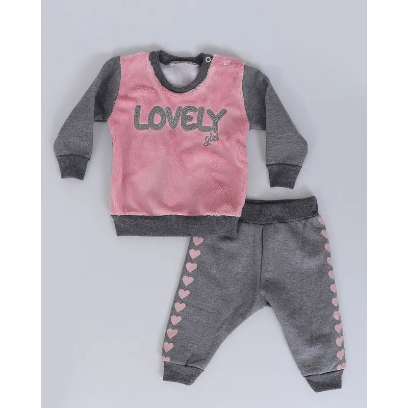 Conjunto Bebê Moletom Estampa Lovery Cinza G