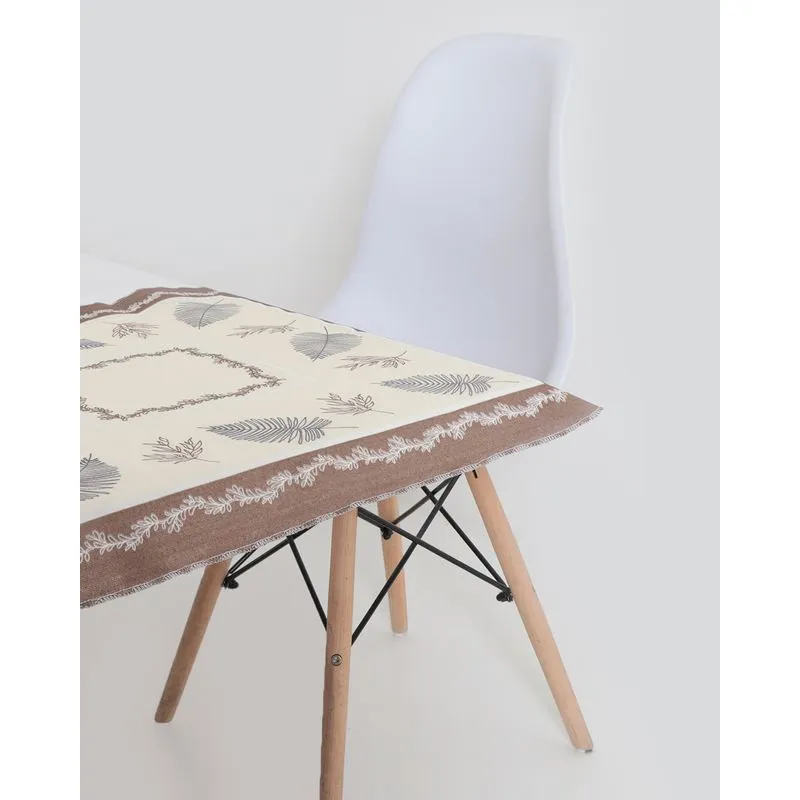 Toalha de Mesa Chá 62cm x 62cm Folhas Raner Off White UN