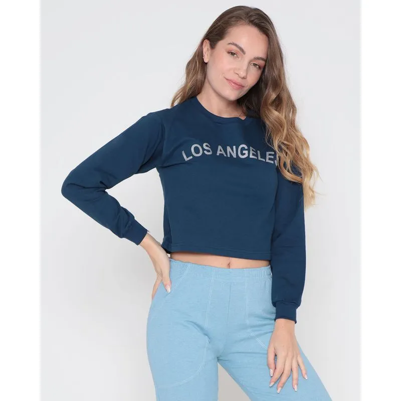 Blusa Feminina Moletinho Cropped Los Angeles Marinho P