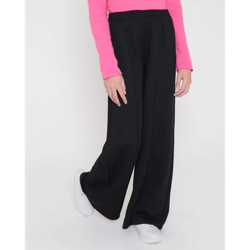 Calça Moletom Juvenil Wide Leg Preta 10