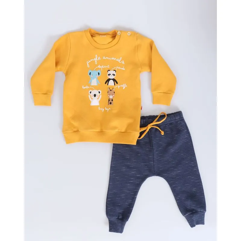 Conjunto Moletom Bebê Estampa Animais Mostarda P