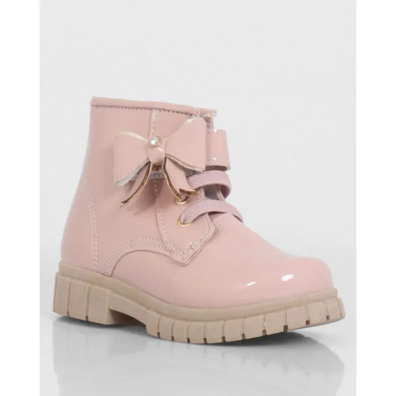 Coturno Bebê Com Laço Verniz Rosa Claro 22