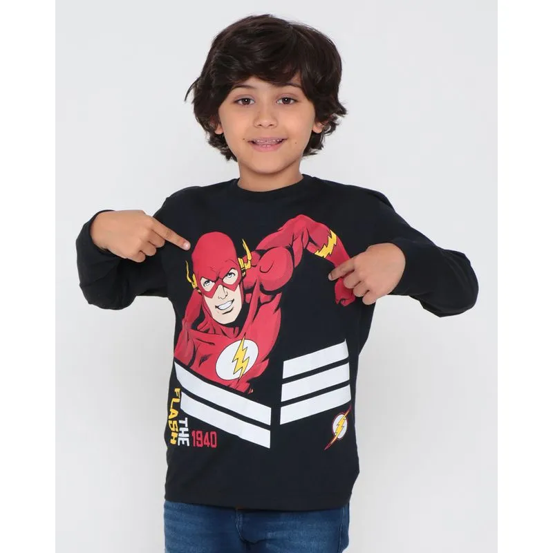 Camiseta Infantil Manga Longa Liga Da Justiça Flash Preta 6