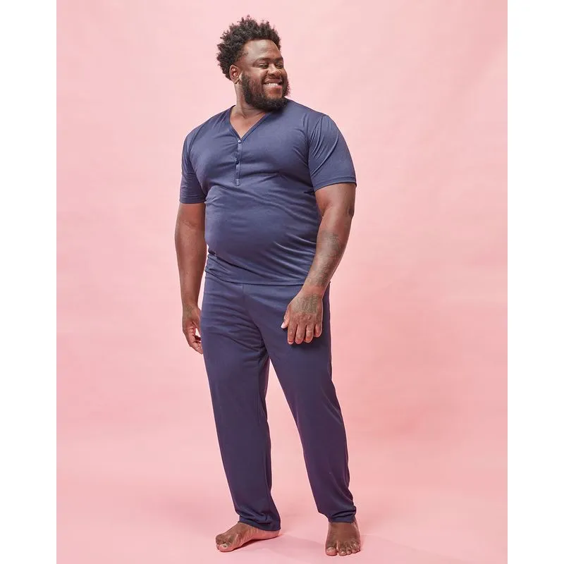 Pijama Masculino Plus Size Liso Azul Marinho 50
