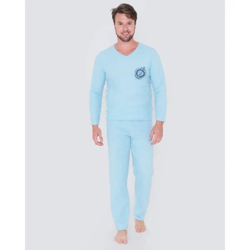 Pijama Masculino Longo Soft Náutico Azul Claro GG