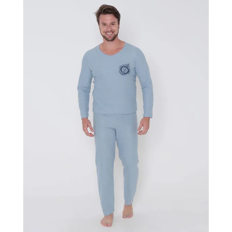 Pijama Masculino Longo Soft Náutico Cinza Claro P