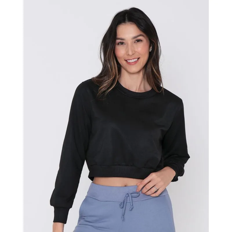 Blusa Feminina Moletinho Cropped Básica Preto M