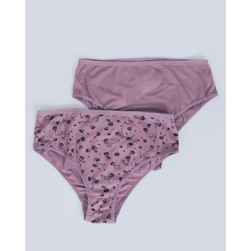 Kit 2 Calcinhas Plus Size Cintura Alta Cavada Roxa 52