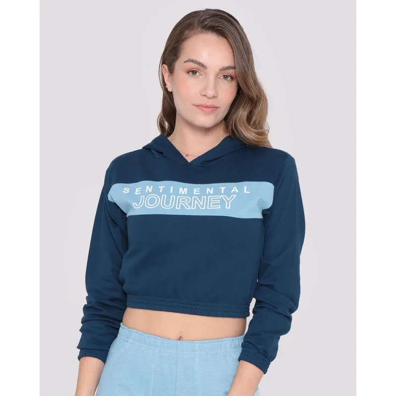 Blusa Feminina Moletinho Cropped Capuz Journey Marinho GG