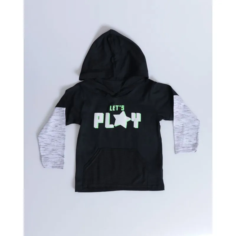 Camiseta Manga Longa Bolso Com Tela Play Preta 1
