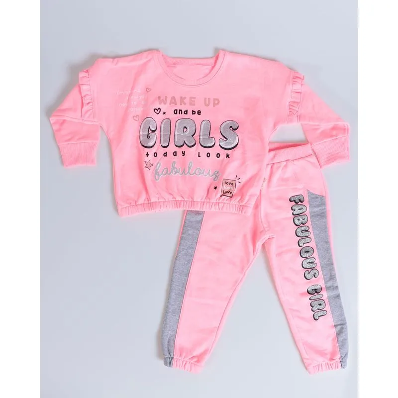 Conjunto Moletom Bebê Longo Estampa Girls Rosa Neon 2